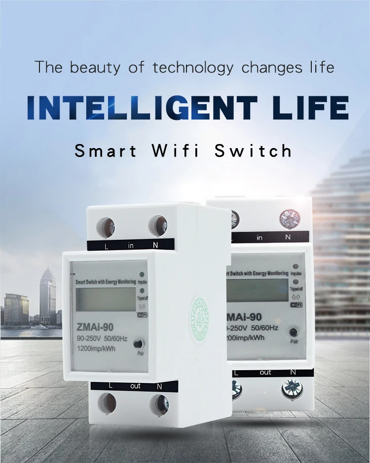 

Smart Life/tuya APP Single phase Din rail WIFI Smart Energy switch Power Consumption kWh swtich swtich 220V,110V AC 50Hz/60hz