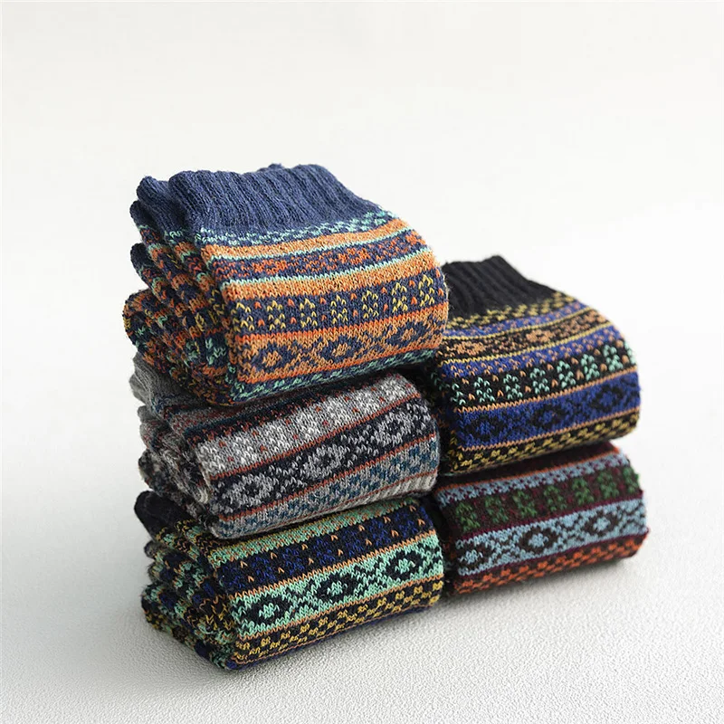 5 Paare/los männer Wolle Socken Winter Warm Dicke Gestreiften Solid Color Nahen Rohr Lange Socken Männlichen Neue Hohe Qualität