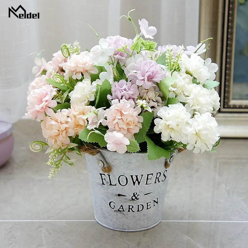 Meldel 5 Branches Silk Lucky Ball Artificial Flower Bouquet White Big Faux Fake Flower Home Decoration Wedding Party DIY Arrange