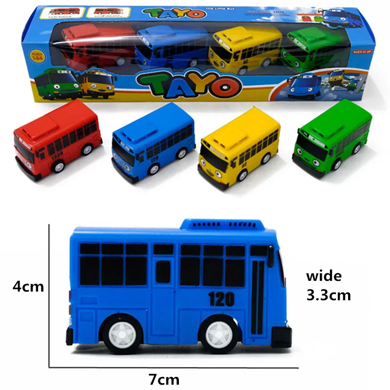 4 pçs/set Tayo o pequeno ônibus Coreano Amine oyuncak arába modelo de carro mini plástico puxar para trás ônibus tayo para crianças menino presente de Natal