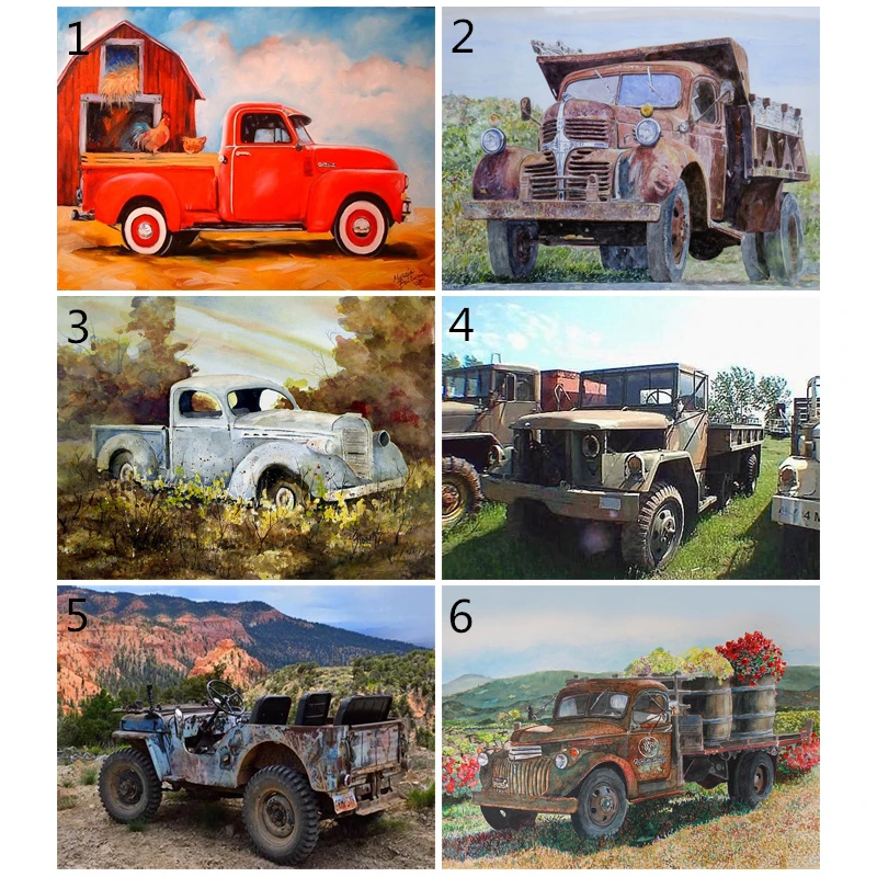 

DIY 5D Diamond Painting Full Drill Square Drill Car Handmade Gift Mosaic Old Truck Scenery Embroidery Landscape Home Decoration