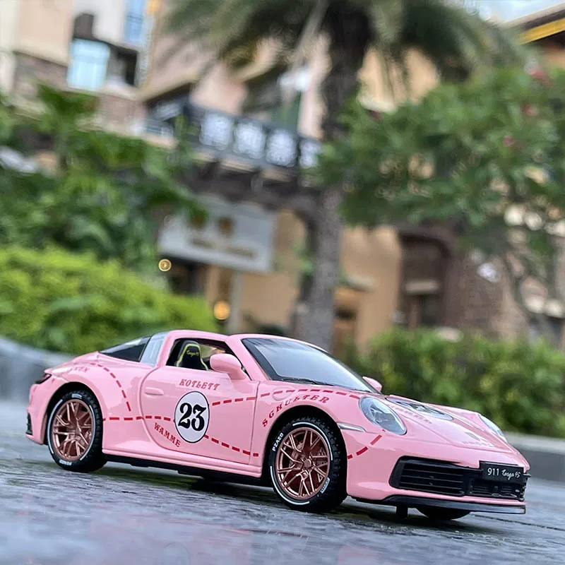 1/32 911 RSR TARGA 4S Alloy Sports Car Model Diecast Metal Toy Racing Vehicle Car Model Simulation Sound and Light Kids Toy Gift