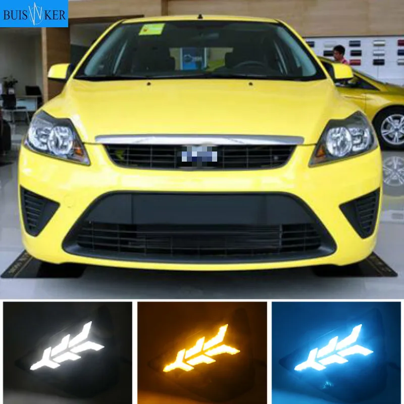 

For Ford Focus 3 MK3 2009-2012 Daytime Running Light DRL LED Fog Lamp Cover With Yellow Turning Signal Functions