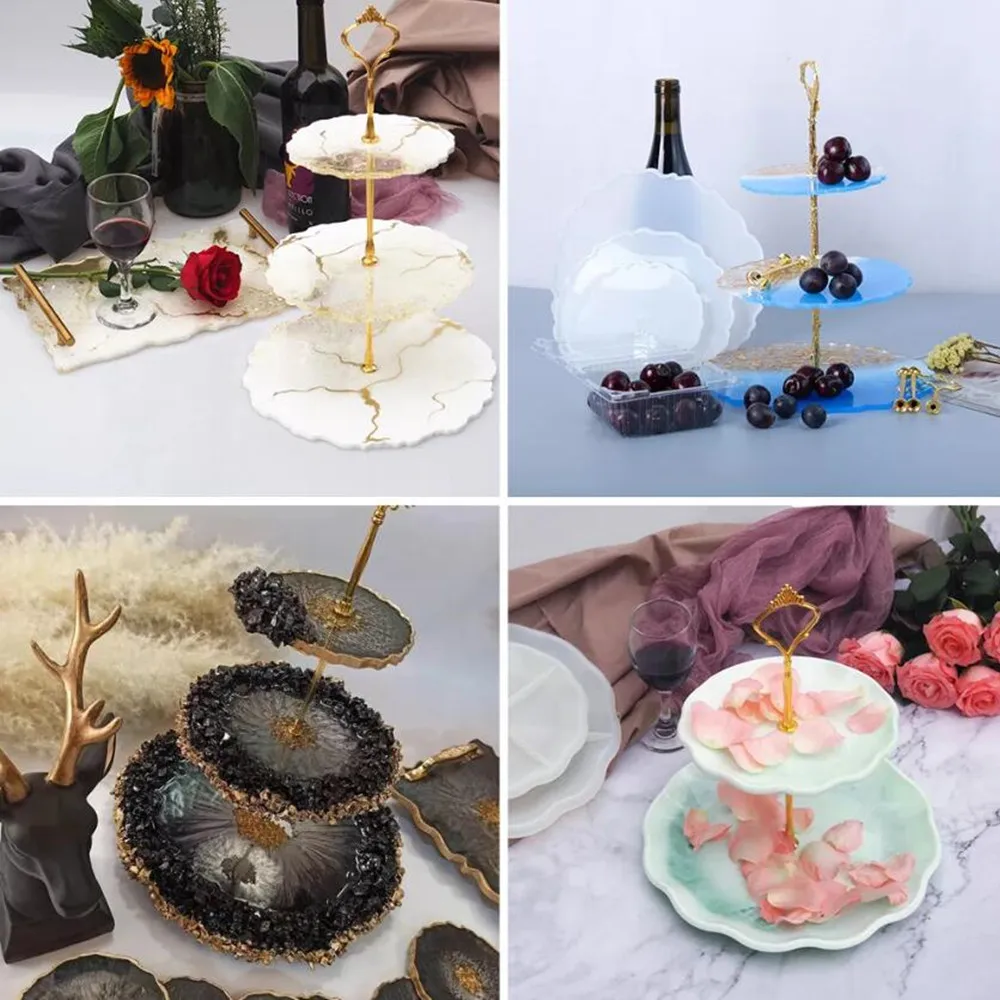 One/Two-Layers Fruit Dish Silicone Mold with Cake Holder for DIY Crystal Epoxy Molds Resin Tray Coaster Mould Table Decoration