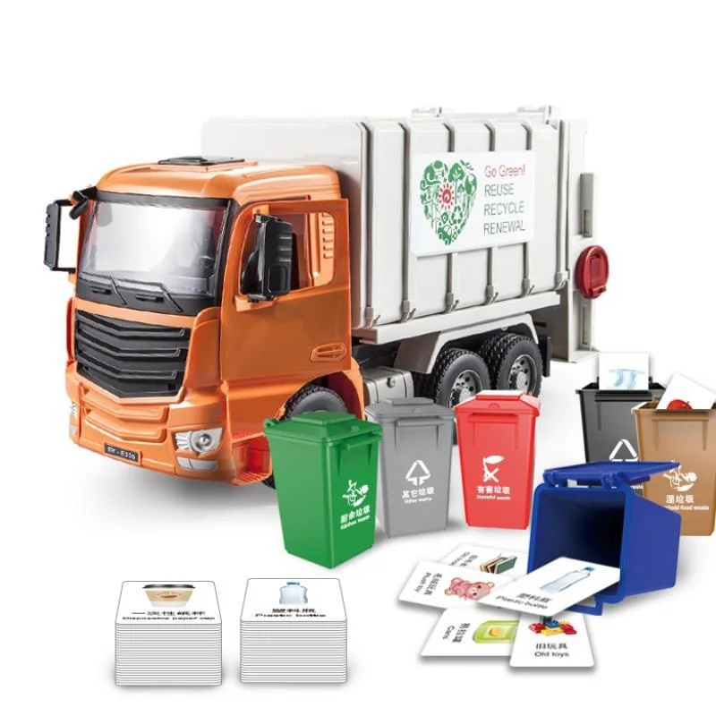 Simulation Garbage Sorting Truck Openable Door Back Cover Reversible Front Lift Bucket Installable Trash Bin Truck Kids Toy Gift