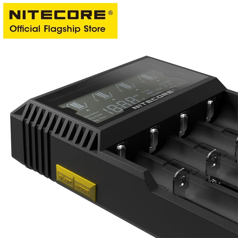 Original NITECORE D4 Digicharger LCD Smart Battery Charger for 18650 14500 16340 26650 A AA AAA Batteries with Free Car Charger