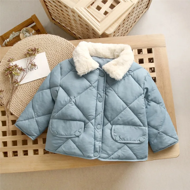 Winter new children\'s cartoon hoodie with plush and thickened down padded jacket short Boys and girls cotton padded jacket