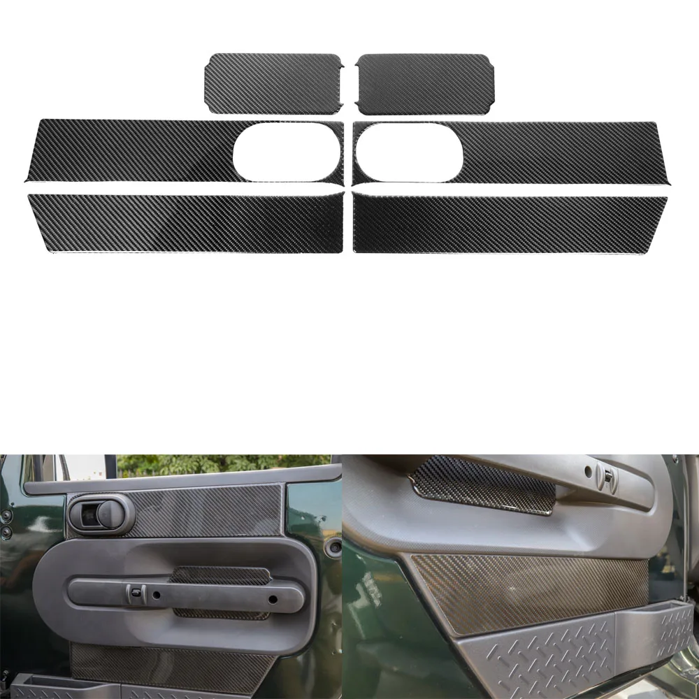 Real Carbon Fiber Car Front Door Interior Panel Handle Decoration Stickers Trim Styling For Jeep Wrangler JK 2007-2010 6PCS/Set