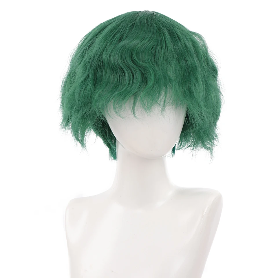 AILIADE Synthetic Short Curly Wigs for Men Boys Dark Green Hair Machine Made Heat Resistant Daily Party Anime Cosplay Wig