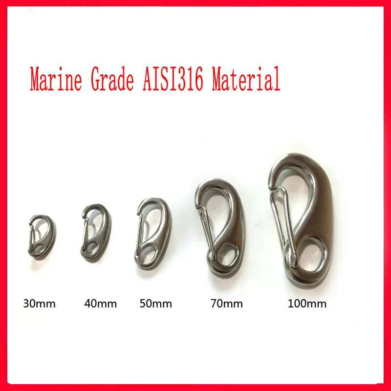 10PCS Marine Grade AISI316 Stainless Steel Egg Shape Spring Snap Hook Clip Quick Link Carabiner Eye Shackle Lobster Buckle
