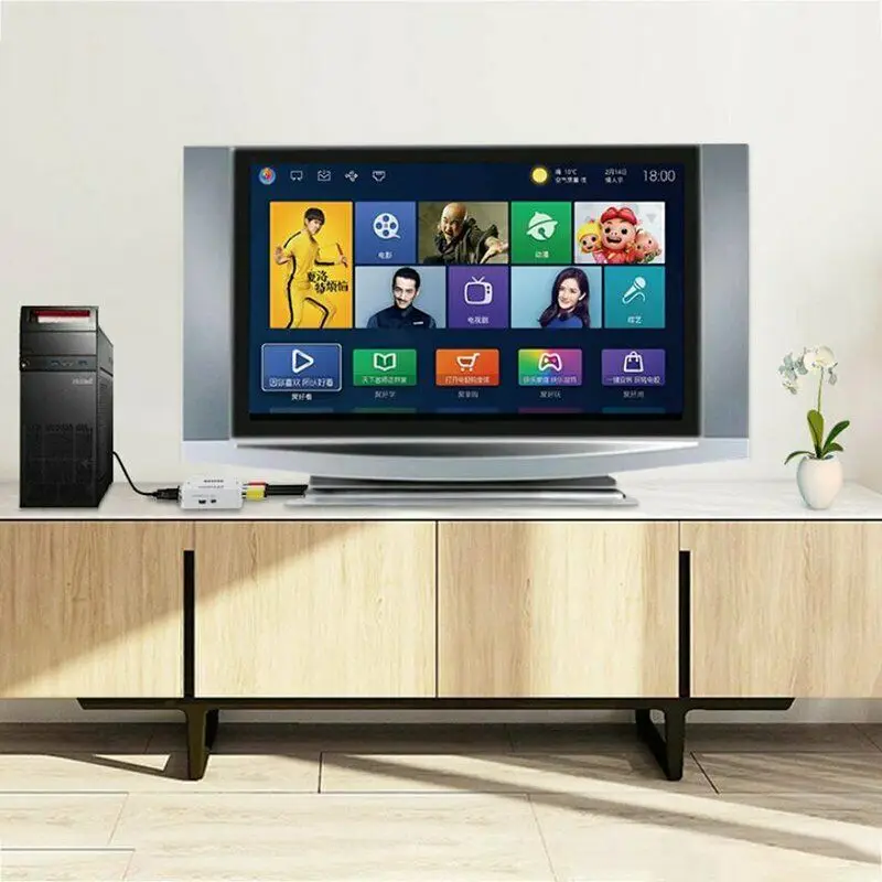 RISE-VGA To AV Mini Converter Scaler 1080P VGA2AV Converter PC To TV HDคอมพิวเตอร์ทีวี