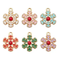 6PCS Enamel Snowflake Charms Rhinestone Mix Colors Christmas Decor Necklace Keychain Pendant Bracelet Earring Jewelry Accessory