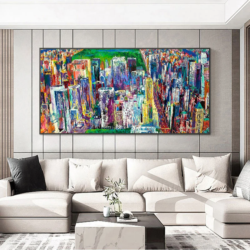 Abstract City Oil Painting Posters and Prints Manhattan Panorama Wall Decor Pictures for Living Room Home Decor