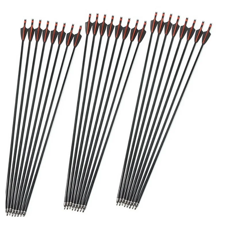 31.5inch Archery Fiberglass Arrow 100 Grain Arrowhead Steel Target Arrow Point Head Black and Red Vanes Feather For Recurve Bow