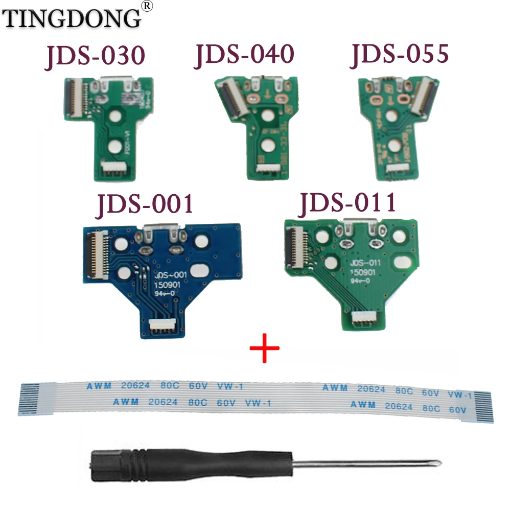 PS4 USB Charge Port JDS-030/JDS-011 & 12 Pin, JDS-001 & 14 Pin, FJDS-055 & 12 Pin Connector Cable Replacement for PS4 Contrller