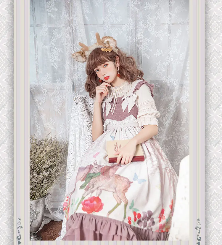 Robe lolita jsk en dentelle pour filles, tenue kawaii élégante, douce, vintage, nœud papillon, imprimé mignon, taille haute, cosplay gothique loli lolita jsk