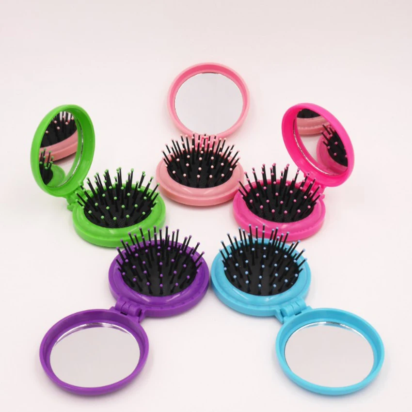 Peine plegable portátil de viaje, peine de masaje creativo con espejo, cepillo de pelo, maquillaje profesional, 1 unidad