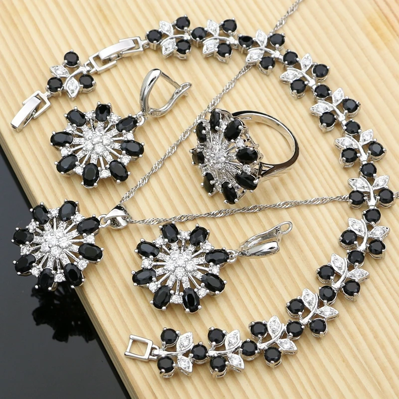 

Punk Women Cool 925 Sterling Silver Jewelry Sets Black CZ Hyperbole Design Earrings Fashion Suit Necklace Sets Dropshipping