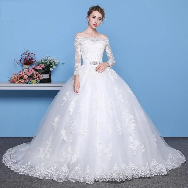 Long Sleeves Wedding Dresses 2024 Princess Lace Bridal Bride Gowns Luxury Vintage Off The Shoulder Robe De Mariage Customized