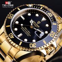 TEVISE Luxury Calendar Gold Waterproof Stainless Steel Men Automatic Mechanical Business Fashion Wrist Watch Luminous Date Clock