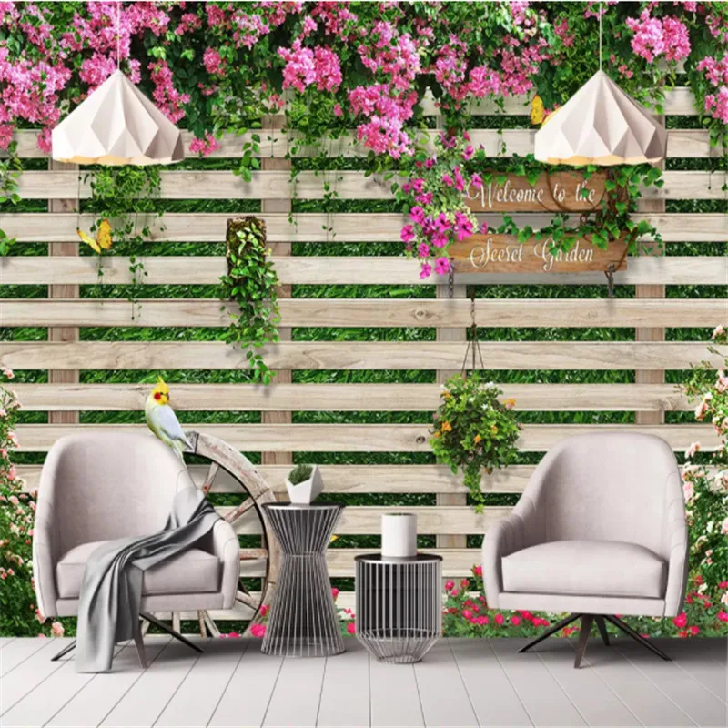 

Custom 3d wall mural wallpapers Mediterranean Roses Wood Fences garden photo wallpaper cafe restaurant bar papel de parede decor