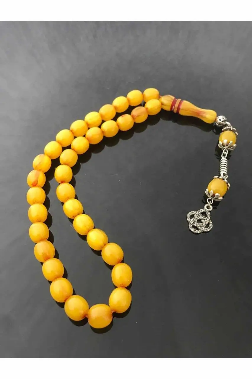 Hand Work Lathe Tortoiseshell Baga Press Powder Amber Prayer Beads Sphere Round Cut Yellow Color Metal Tassels