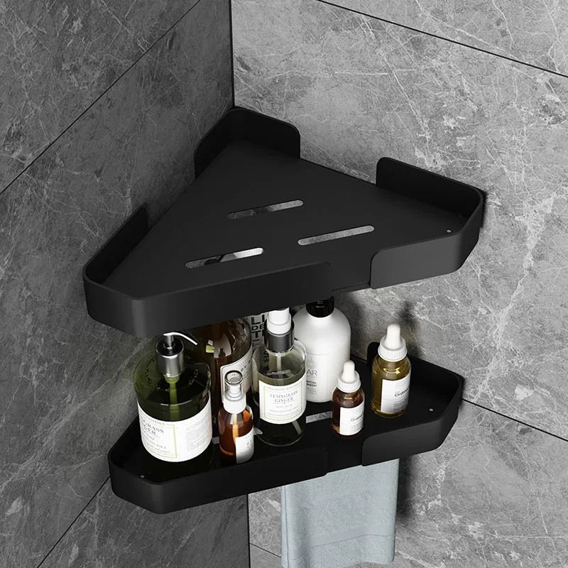 Toilet Bathroom Shelf Triangle Wall Hanging Free Punching Toilet Shower Room Corner Space Aluminum Towel Storage Rack