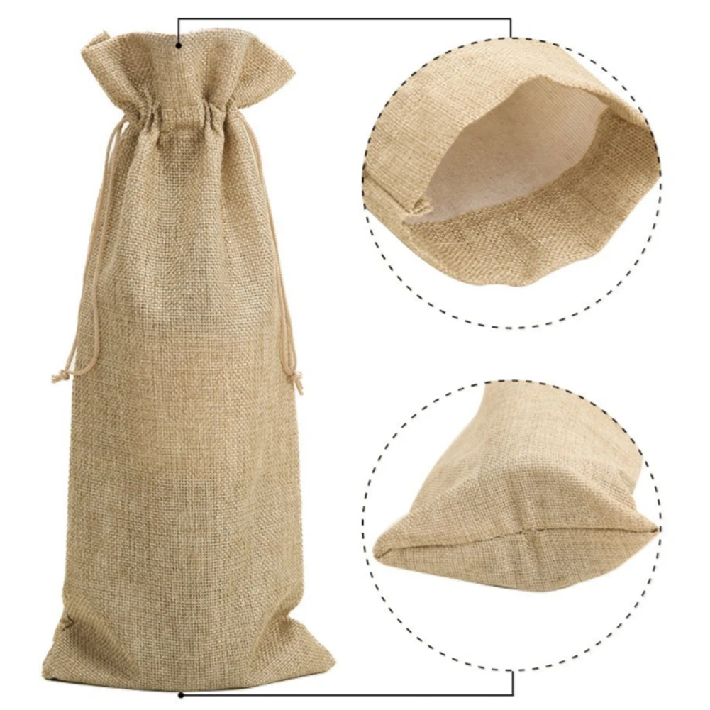 Linen Wine Bags Hessian Wine Bottle Bags With Drawstring Champagne Bottle Covers Holder Carrier Home Wedding Party Decor Gifts