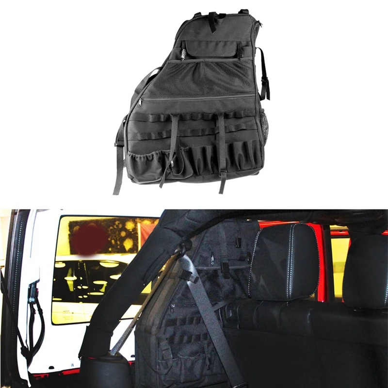 Roll Bar Storage Bag Cage for 2007~2019 Jeep Wrangler Jk Rubicon 4-Door with Multi-Pockets & Organizers & Cargo Bag Saddlebag To