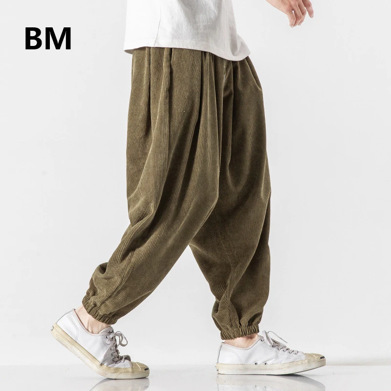 

Chinese Style Spring Corduroy Baggy Pants Japanese Streetwear Fashion Harem Trousers Hip Hop Joggers Plus Size Men Clothing