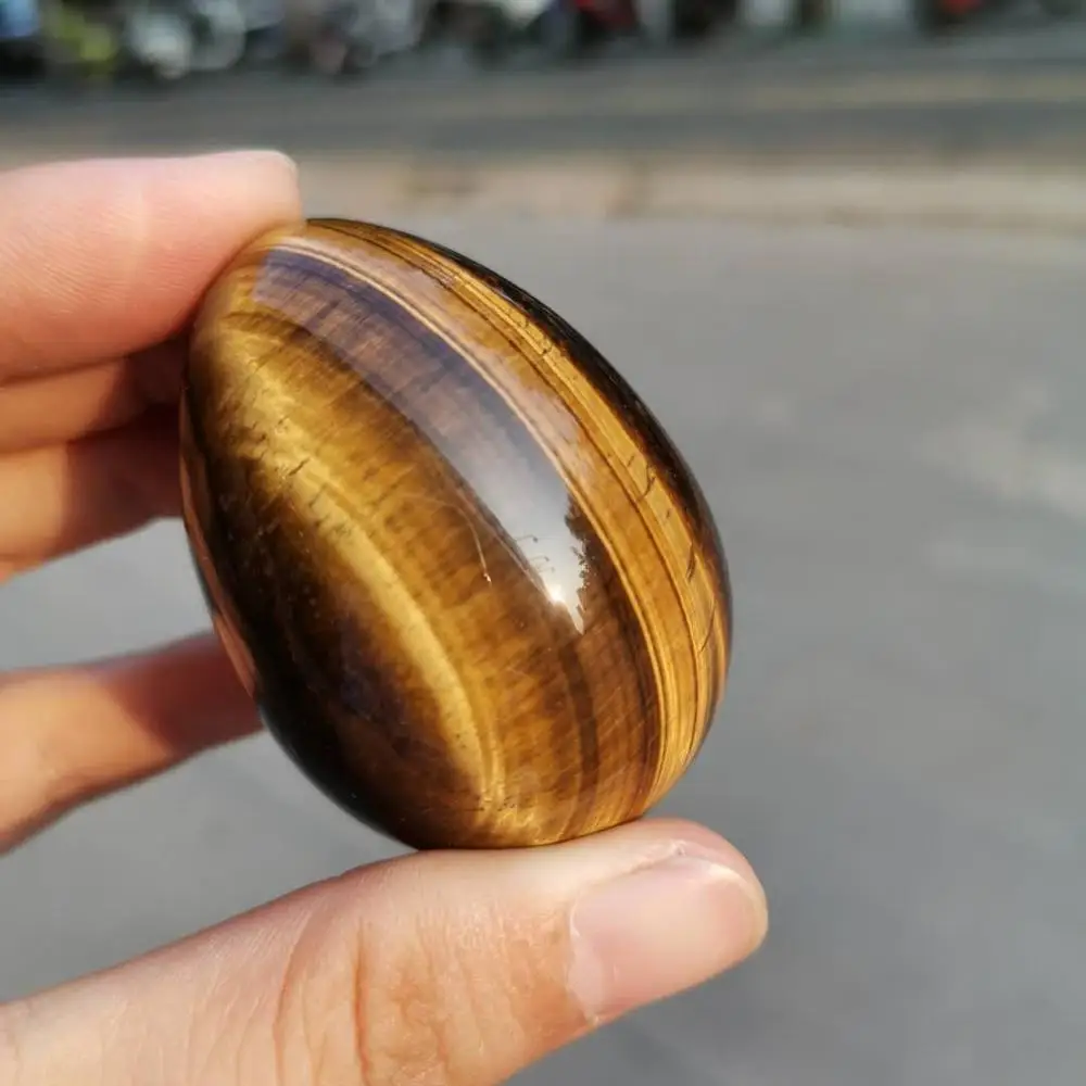 50mm Natural Tiger eye Egg Shape With wood stand Chakra Healing Reiki Stone