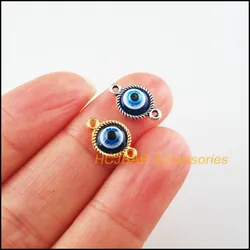 25Pcs Tibetan Silver Plated & Gold Color Retro Round Circle Resin Eye Blue Charms Pendants 8.5x13mm HCJBAB