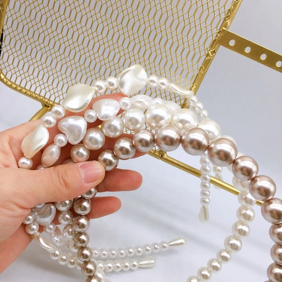 Fashion Oversize Large Ivory white Pearl Headband Full Pearl Women Hair Band Crown Trendy Bridal Headwear Hair Accessories