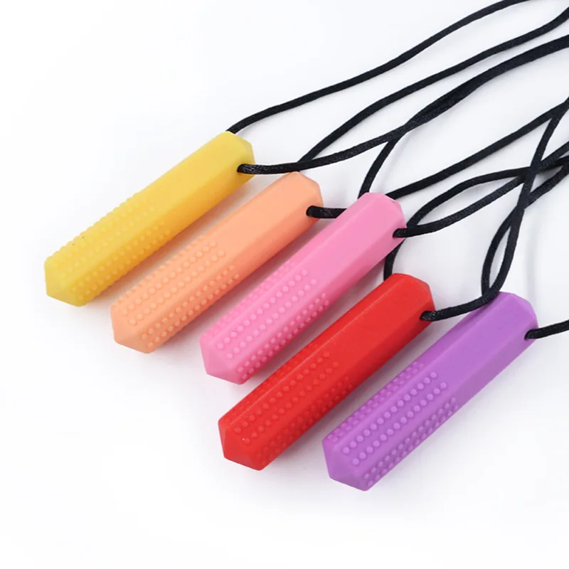 Chewy gem Necklace Autism ADHD Biting Sensory Child Baby Teething Tubes Chew Toy Children Silicone Teether Baby Care BPA Free