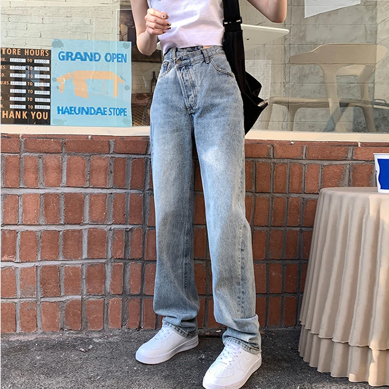 

Spring Casual Loose Woman's Jeans Pants Vintage High Waist Ladies Denim Trousers Full Length Female Straight Pants Streetwear