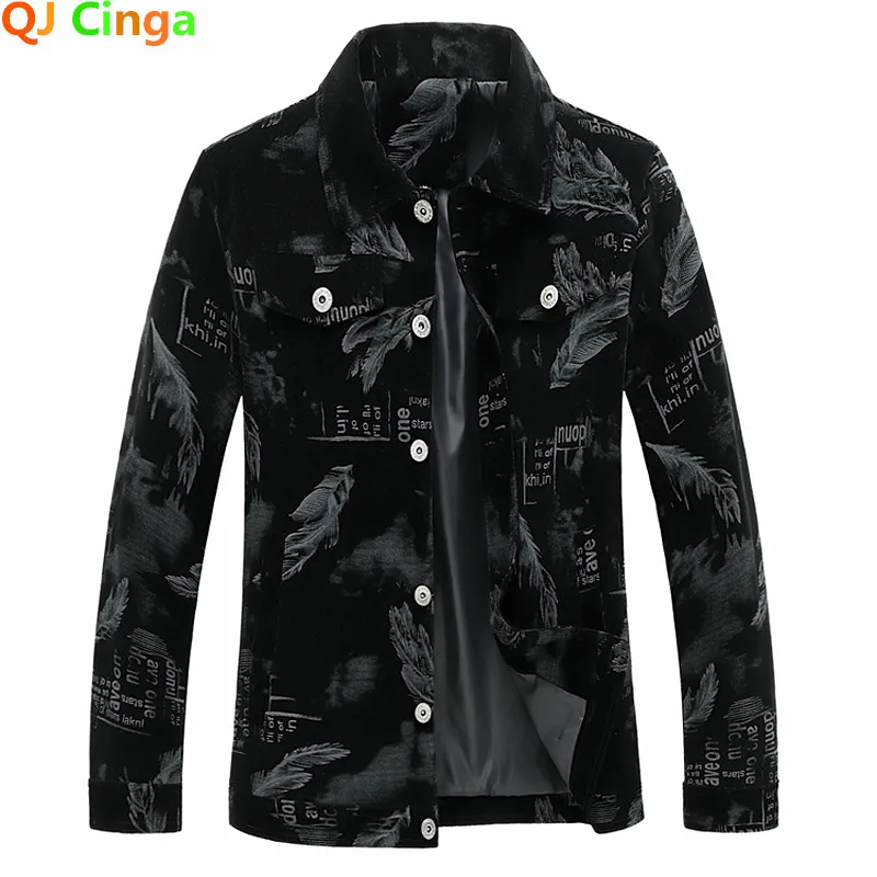 2024 Spring Corduroy Letter Printed Jackets Men Casual Business Coats Luxury Retro Turn Down Collar Bomber Jacket Streetwear Top