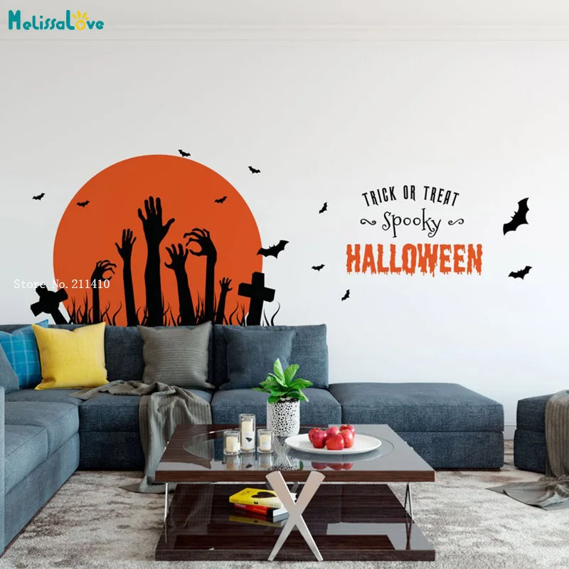 Spooky Halloween Trick or Treat with Zombie Hands Wall Sticker 2 Colors  Home Decoration for Kids Baby Room Removable YT4878