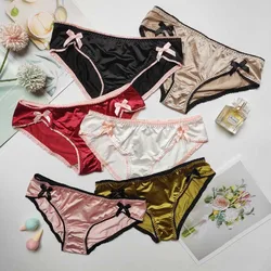 Tanga Sexy para niña y mujer, bragas de cintura baja con lazo liso, calzoncillos cómodos transpirables de Color sólido, novedad