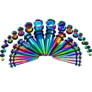 Bộ dụng cụ kéo dài tai bằng thép không gỉ, thon, phích cắm, ilhos, bộ mở rộng, xỏ khuyên cơ thể, 14g-00g, 36pcs mỗi lô 9 Băng bán hàng chính với trẻ em - №2