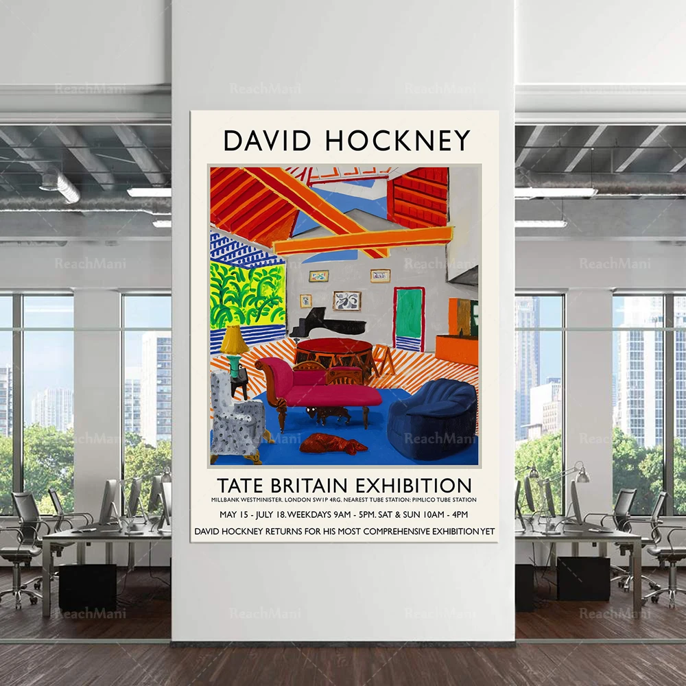 

David Hockney Exhibition Poster - Quality Print - Montcalm Interior With 2 Dogs - Wall Art Decor - Multiple Sizes