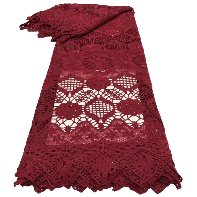 

Africa Europe Nigeria Soft Water Soluble Lace Fabric 2021 New Style Guipure Lace Fabric Neat Cord Lace Dress Fabrics Wine Red