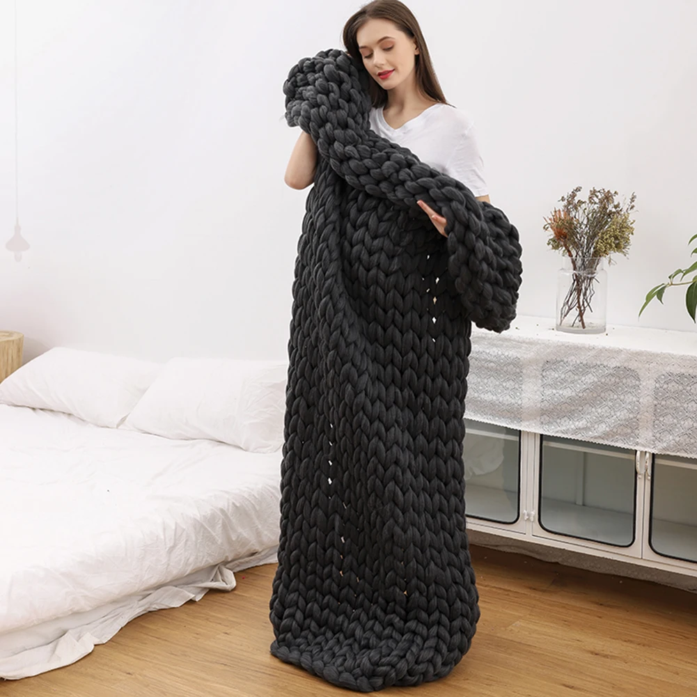 6cm Fashion Hand Wool Knitted Blanket Thick Yarn Merino Wool Bulky Knitting Throw Blankets Knit Blanket