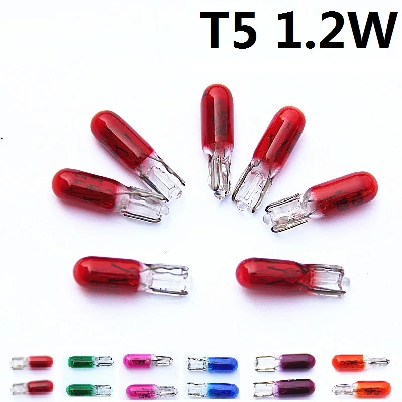 10Pcs T5 Amber blue green red purple pink warm white 1.2W 194 501 Halogen Bulb Side Wedges Car Light Source Instrument Lamp