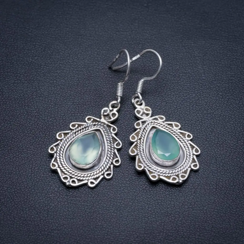 

Natural Chalcedony Handmade Indian 925 Sterling Silver Earrings 1 1/2" S1732