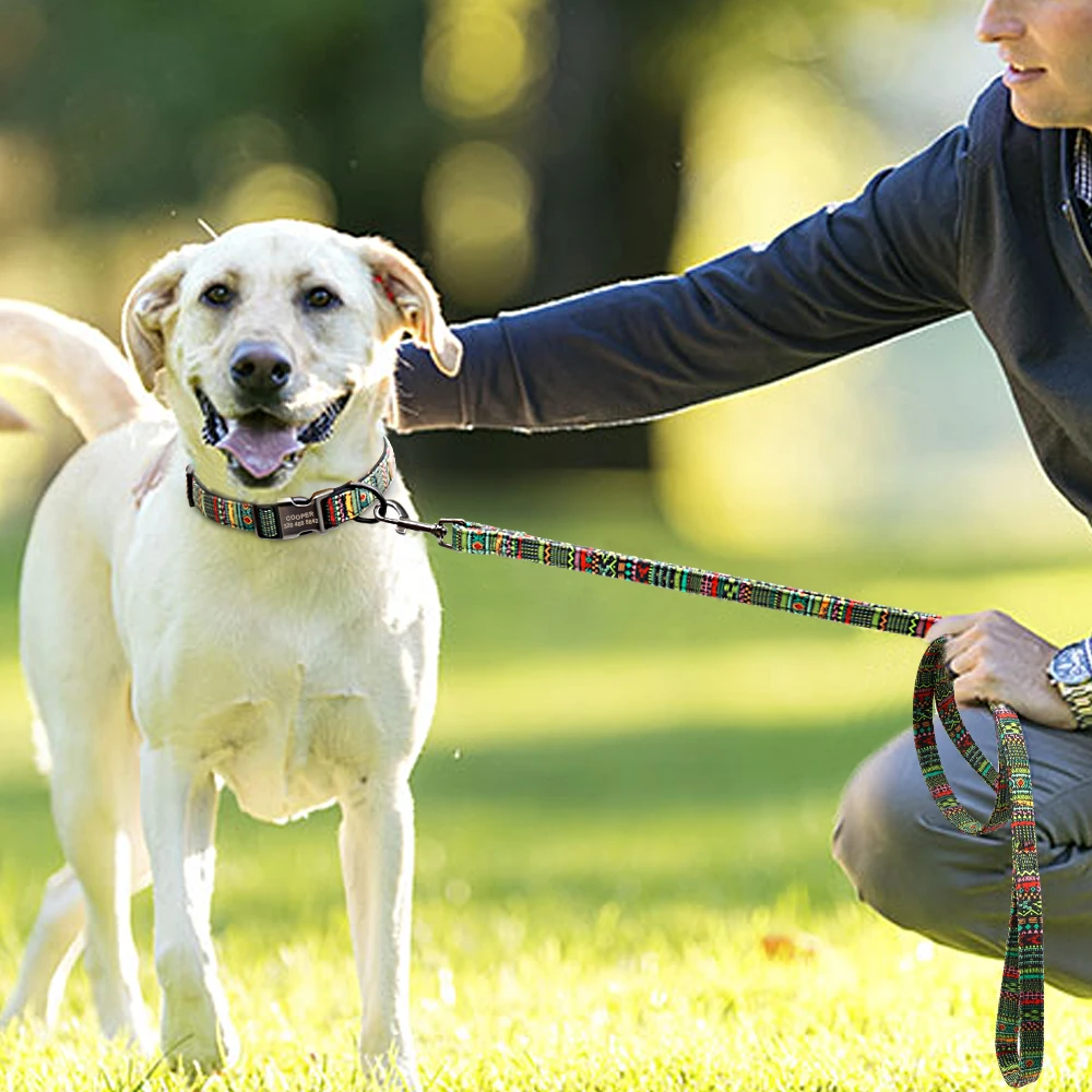 Custom Dog Collar Personalzied Nylon Pet Dog ID Tag Collars Engraved Printed Puppy Collar Leash For Small Medium Large Dogs