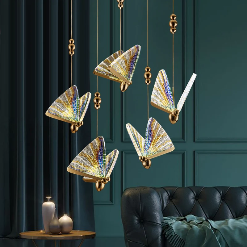 Modern Simple Pendant Lights Colorful LED Butterfly Lamp For Living Dining Room Chandelier Single Head Acrylic Insect