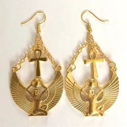 New Goddess Isis Ancient Egyptian Earrings Gold Color Cross Fashion Girlfriend Women Retro Statement Punk Jewellery 2021 Trend