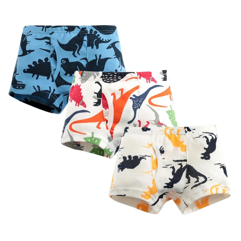 Autumn Spring 3 PCS Kids Boys Underwear Cartoon Dinosaur Boxers Stripes Teenagers Cotton Underpants For Kids Fashion Clothes