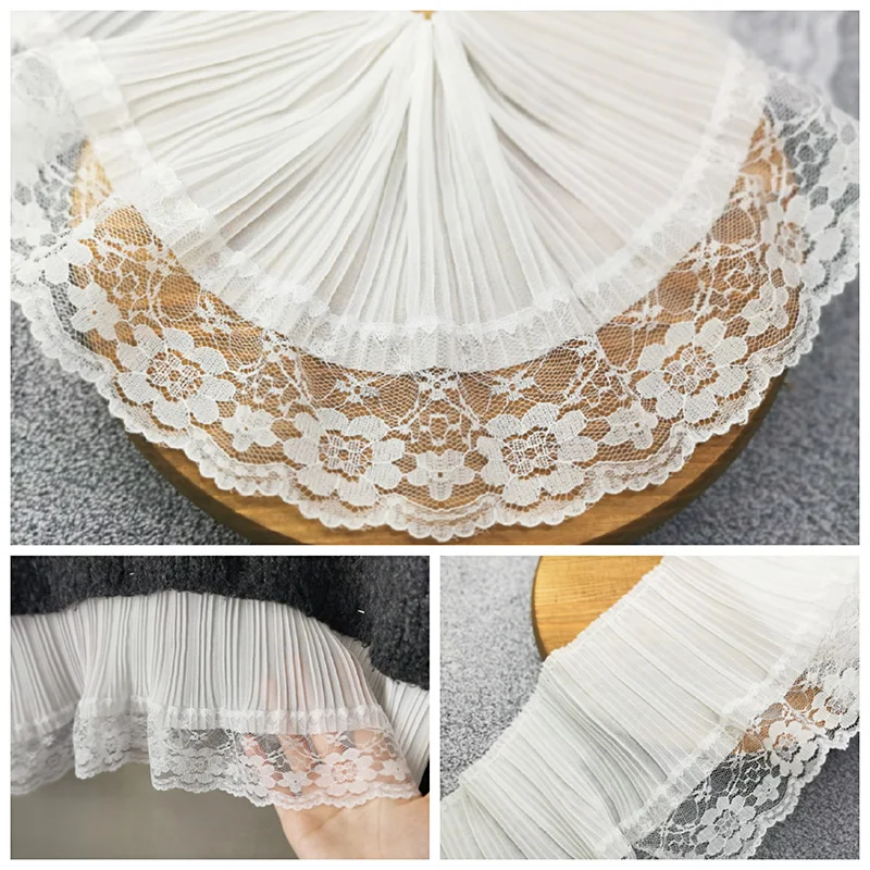 

Ruffled Lace Trim 5 Yards Ivory Pleated Chiffon Fabric Ribbon Dress Collar Cuffs Sewing Material 17cm 6.7"Wide S5F9