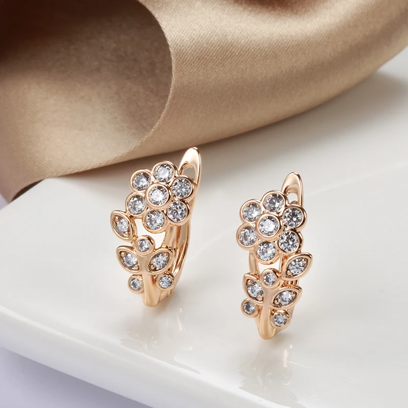 New Multi Zircon Tiny Earrings for Women 585 Rose Gold Plated Twig Hearts & Arrows Zircon Clip Earrings Fine Hoops Party Jewelry